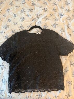 Women's Black Sequined Lace Blouse